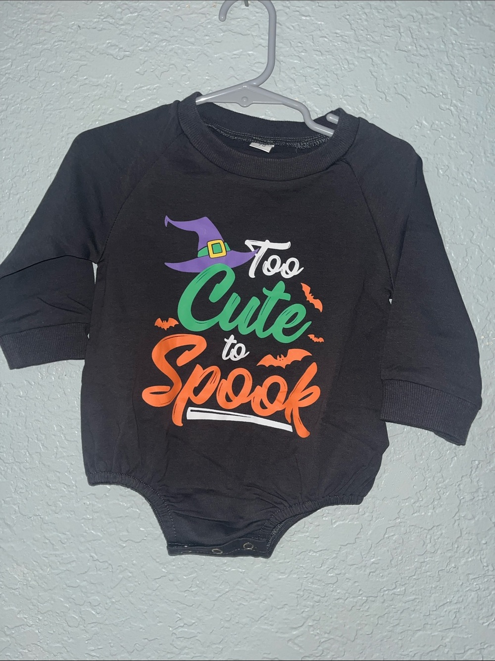 Too Cute to Spook Black Halloween Baby One-Piece 6-12 months charcoal grey